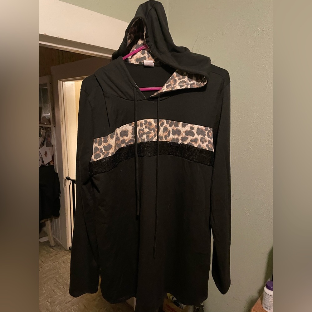 Glitzy Girl Boutique Black Leopard Lightweight Hoodie 2x